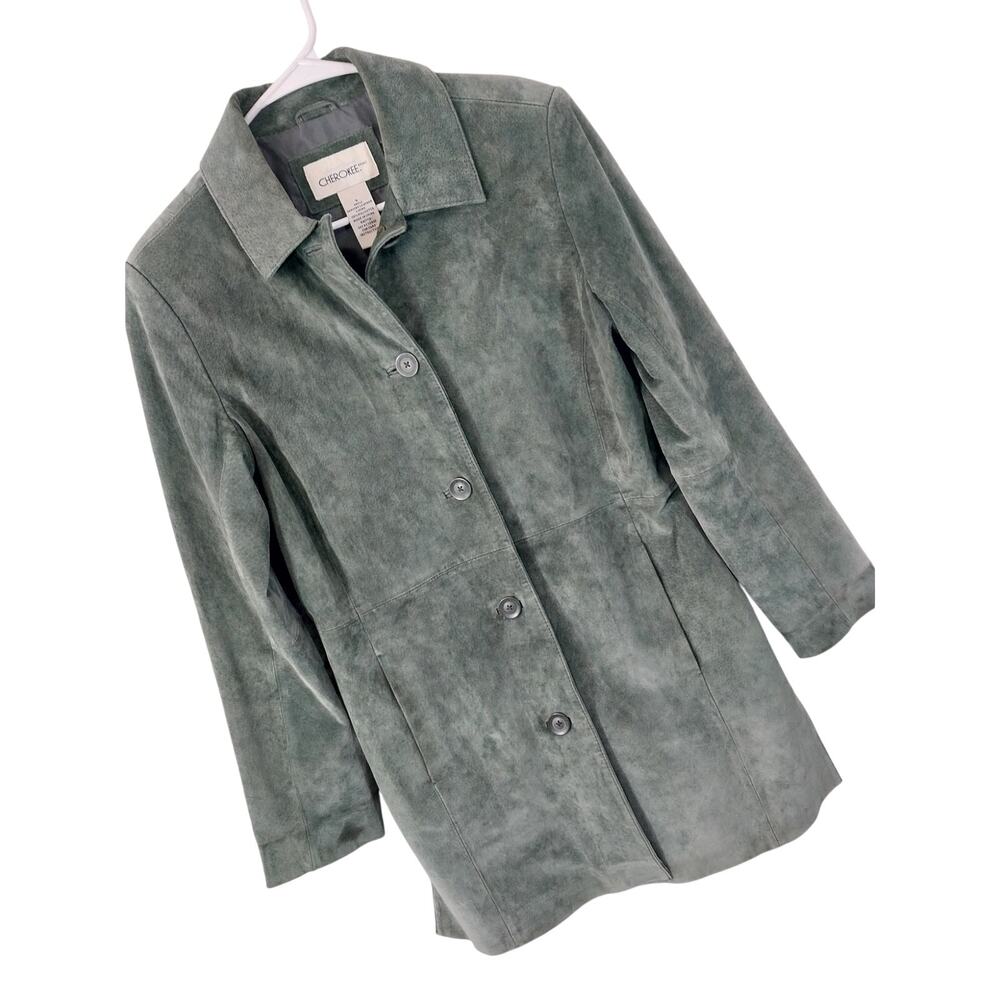 CHEROKEE! LUXE MUTED SAGE GREEN GENUINE SUEDE LEATHER JACKET, COAT! SZ S
